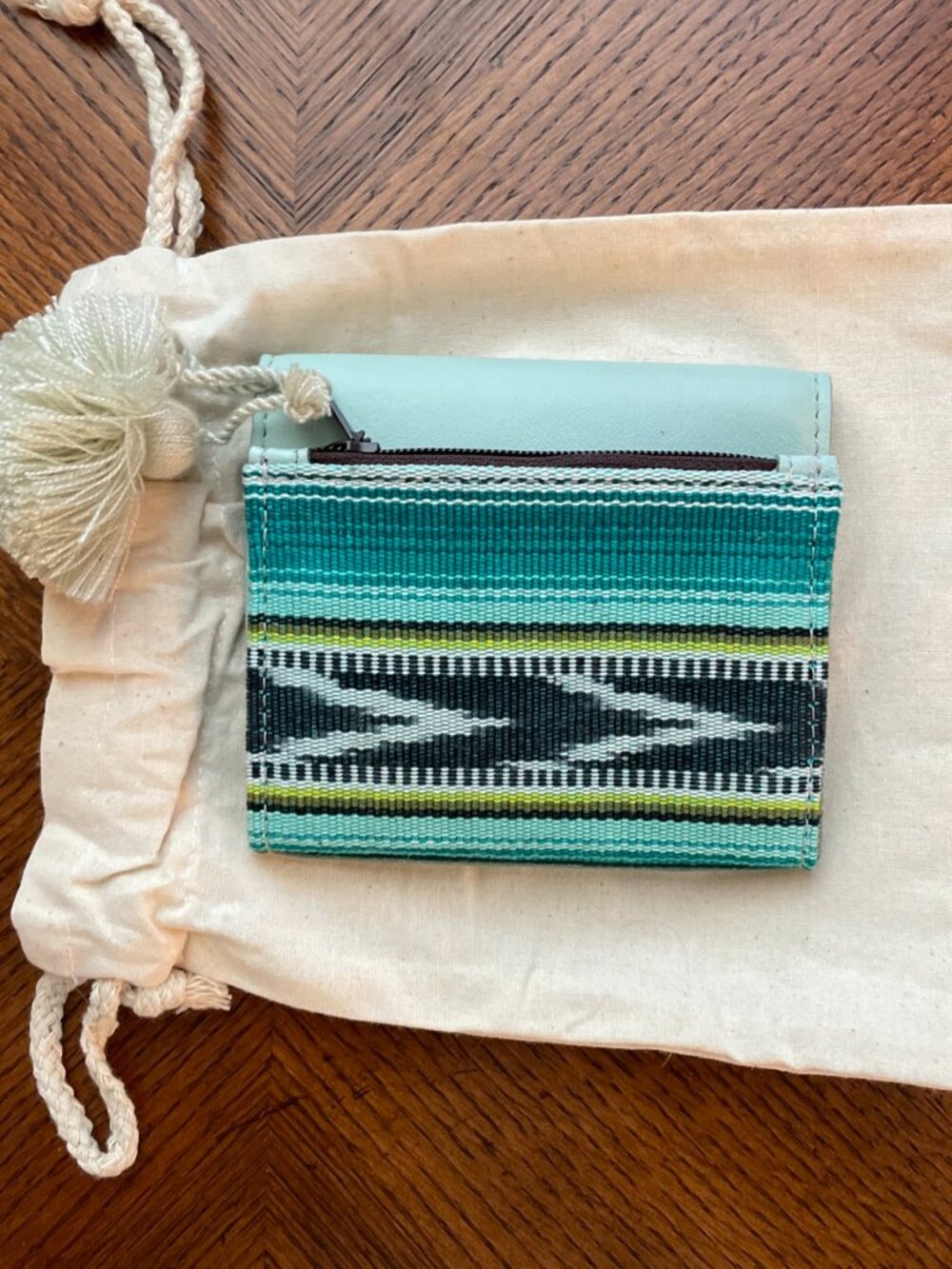 Nena & Co. Handmade Wallet Leather & Ikat Sky Blue The Amanda Artisan